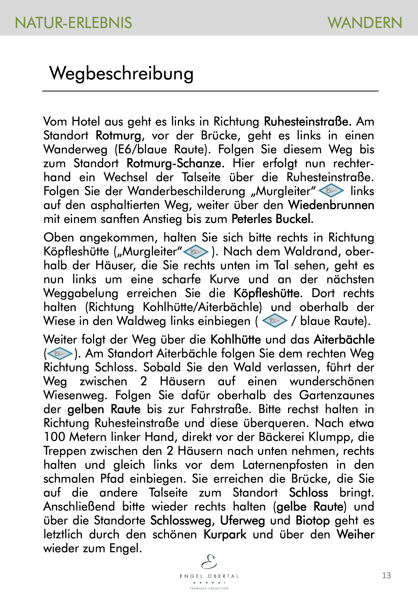 Wandertouren-Broschüre Seite 13: Wegbeschreibung Rund um Obertal