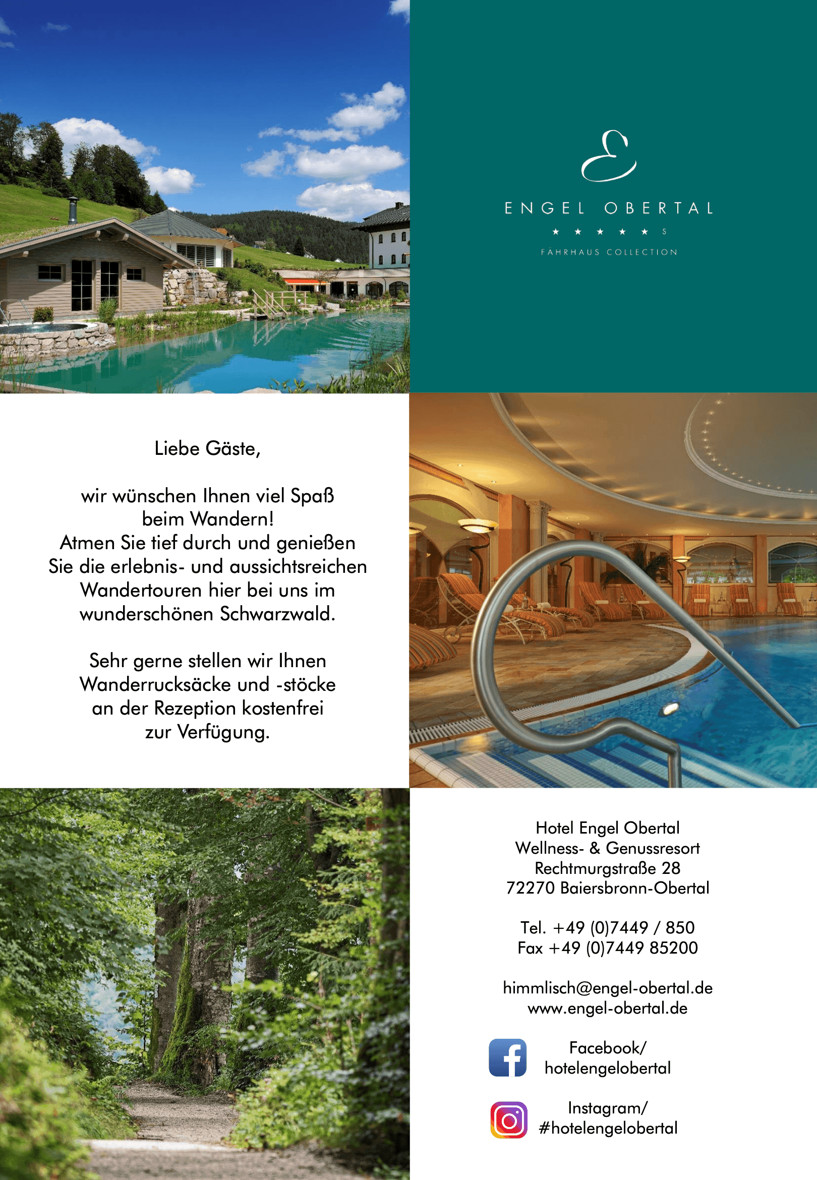 Wandertouren-Broschüre Seite 24: Rückseite mit Kontaktdaten des Hotels